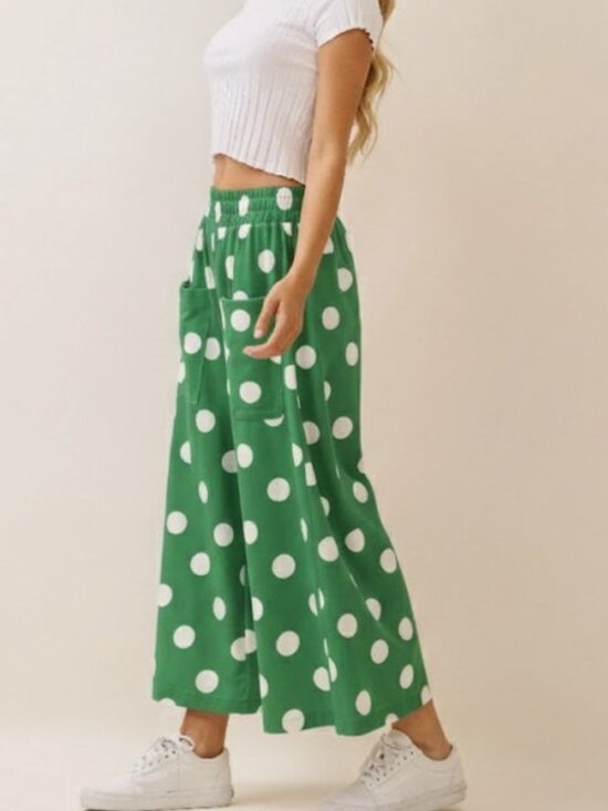 Oddi Pants - Oddi Polka Dot Wide Leg Crop Pant